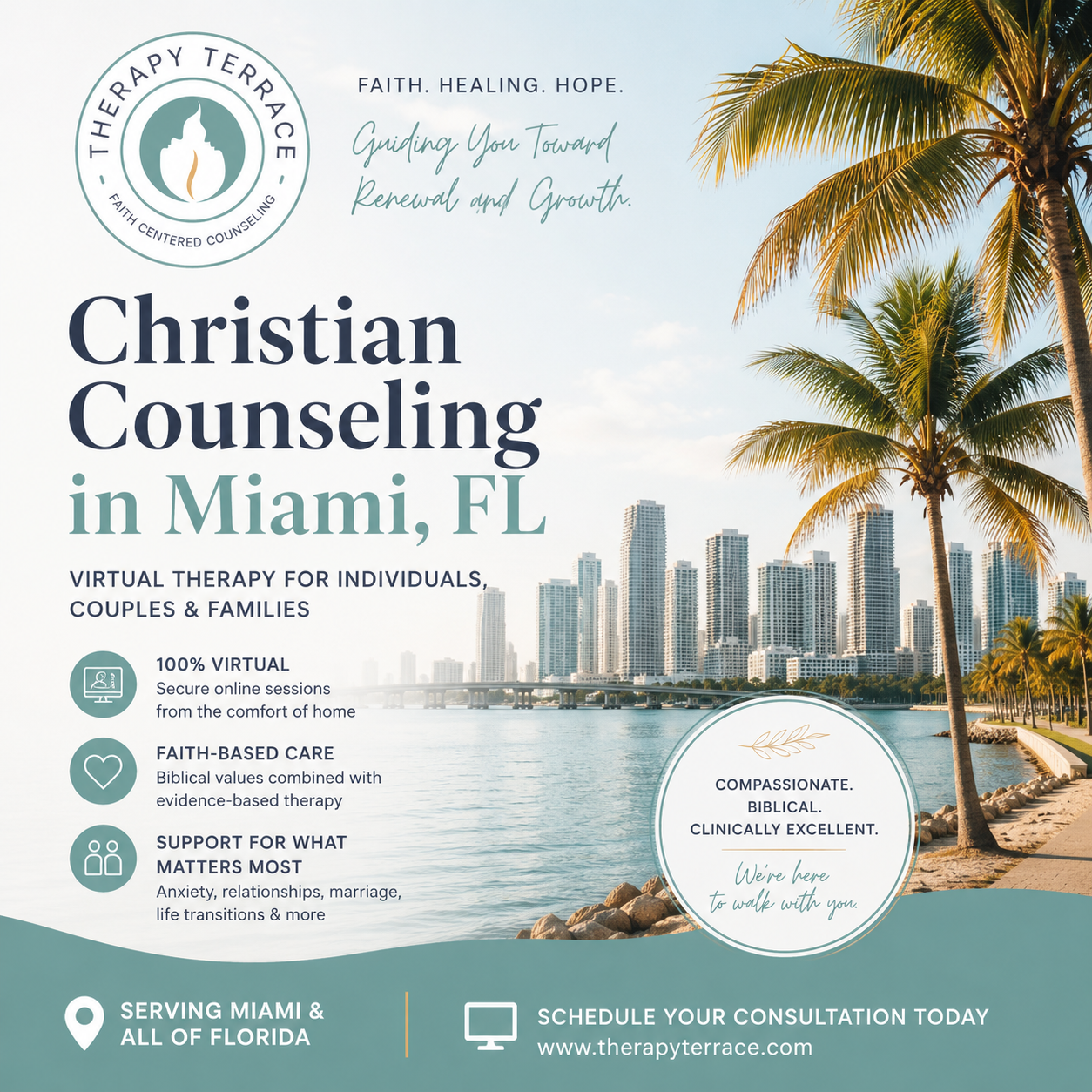 Virtual Christian counseling in Miami Florida for individuals, couples, and families with licensed faith-based therapists